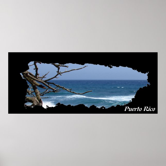 Poster Plage Carte de l'île Porto Rico (Devant)