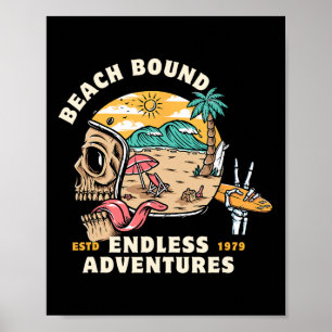Poster Plage, Casque de Crâne Lié Surfant Squelette Avent