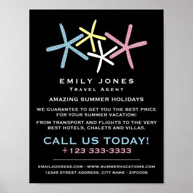 Poster Plage colorée Starfish, agent de voyage publicité (Devant)