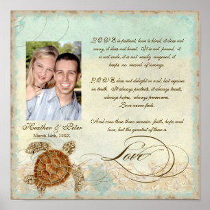 Poster Plage côtière de Sea Turtle - Mariage Personnalisé