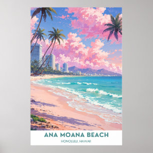 Poster Plage d'Ana Moana, belle Honolulu, plage d'Hwaii