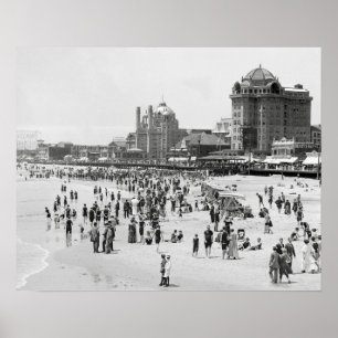 Poster Plage d'Atlantic City, 1910. Photo d'été vintage
