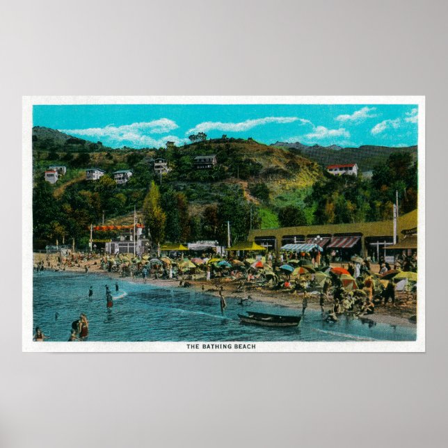 Poster Plage de baignade à Avalon, Catalina Island (Devant)