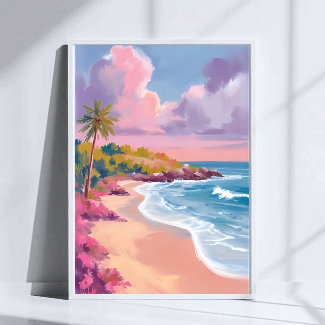 Poster Plage de Blush | Peinture Océan rose (Créateur téléchargé)