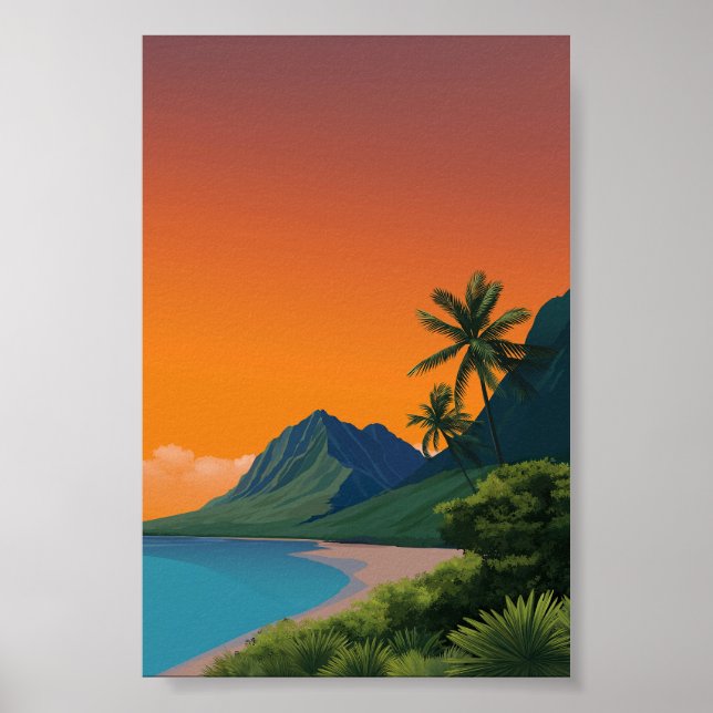 Poster Plage de coucher de soleil tropical - Art de monta (Devant)