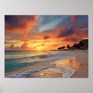 Poster Plage de coucher de soleil tropicale