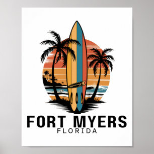 Poster Plage de Fort Myers Floride Surfant Surfeur _1