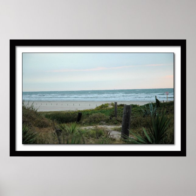 Poster Plage De Galveston Près Du Coucher Du Soleil (Devant)