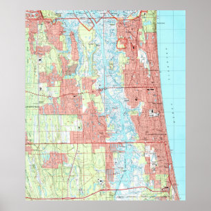 Poster Plage de Jacksonville et carte atlantique de la