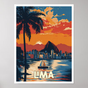 Poster Plage de Lima Pérou Illustration du Vintage voyage