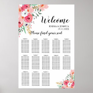 Poster Plage de mariage élégant rose et or floral