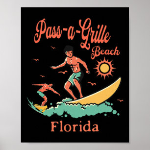 Poster Plage de P-a-grille Floride Surfeur Surf Pêche
