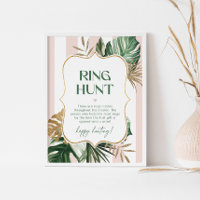 Plage de palmier rétro anneau rose chasse nuptiale