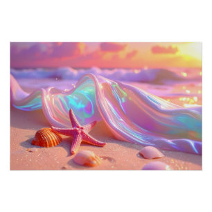 Poster Plage de rêve fantastique avec de belles étoiles d