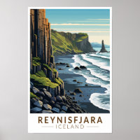 Plage de Reynisfjara Islande Voyage Art Vintage