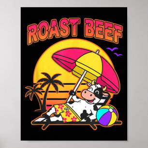 Poster Plage de rôti de boeuf vache drôle ferme animal ch