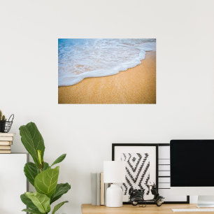 Poster Plage de sable avec Surf en mousse
