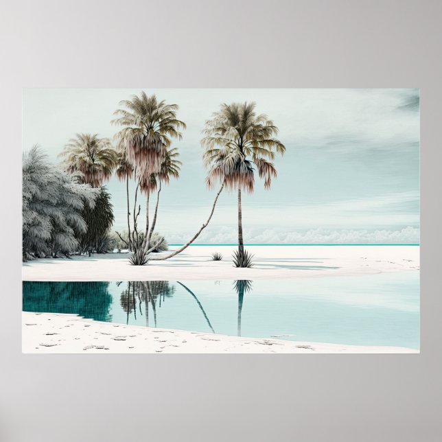 Poster Plage de sable blanc avec palmiers Ai Art (Devant)
