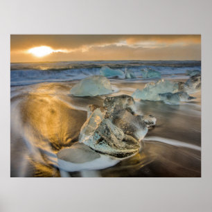 Poster Plage de sable noir Jokulsarlon sud de l'Islande