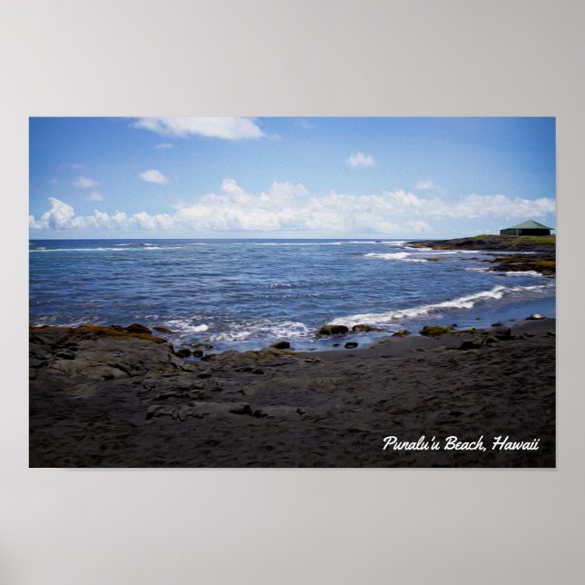 Poster Plage de sable noir Punalu'u ・ Hawaii (Devant)