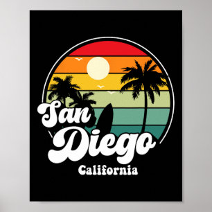 Poster Plage de San Diego Californie Surfant Surfeur Souv