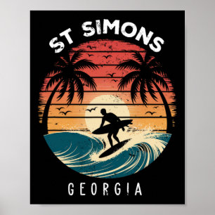 Poster Plage de St Simons Géorgie Planche de surf Vagues