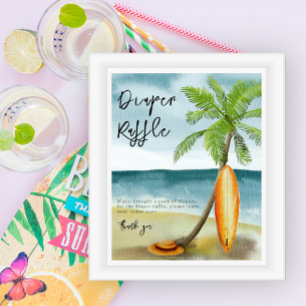 Poster Plage de surf - Jeu de la tombola des couches