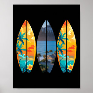 Poster Plage de surf Planche de surf Rétro Tropical Hawaï