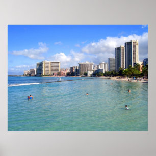 Poster Plage de Waikiki, Oahu, Hawaï