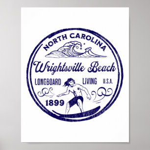 Poster Plage de Wrightsville, Nc Surf Longboard Vivre De