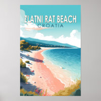 Plage de Zlatni Rat Croatie Voyage Art Vintage