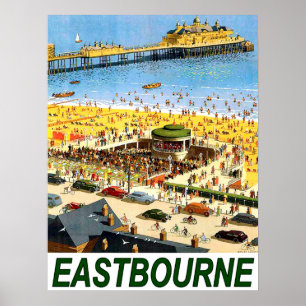 Poster Plage d'Eastbourne, vue sur la baie, voyage vintag