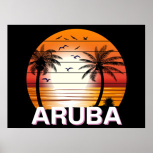 Poster Plage d'été d'Aruba Vintage Palm Trees