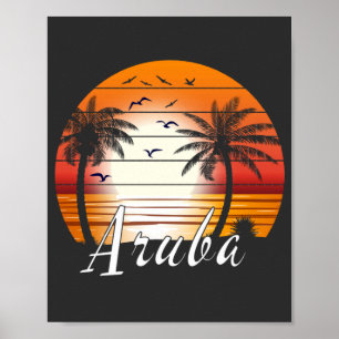 Poster Plage d'été vintage Aruba Palm Trees