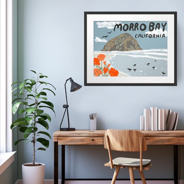 Poster Plage d'illustration de Morro Bay Central Californ (Morro Bay Central California Illustration Beach Poster
)