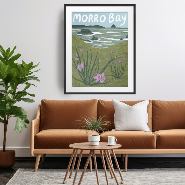 Poster Plage d'illustration de Morro Bay Fleur sauvage Ca (Morro Bay Wildflower Central Coast California Illustration Beach Poster
)