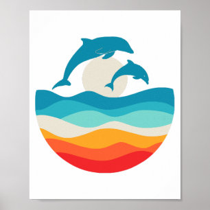 Poster Plage Dolphin vintage Retro Summer Time