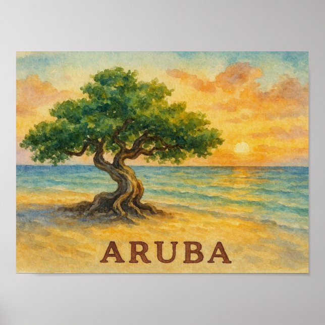 Poster Plage Eagle Aruba Divi Tree Heure Dorée (Devant)