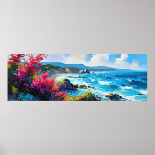 Poster Plage et rochers méditerranéens sur le large litto