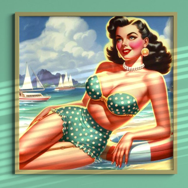 Poster Plage Été Vintage Pin-up (Créateur téléchargé)