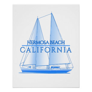 Poster Plage Hermosa Plage Côtière Nautique Voile