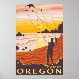Poster Plage & Kites - Florence, Oregon