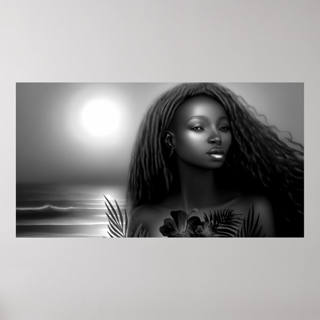Poster Plage Lune Africaine Américaine Monochrome (Devant)