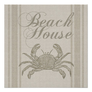 Poster Plage Maison Crabe Plage Côte Vintage côtière