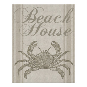 Poster Plage Maison Crabe Plage Côte Vintage côtière