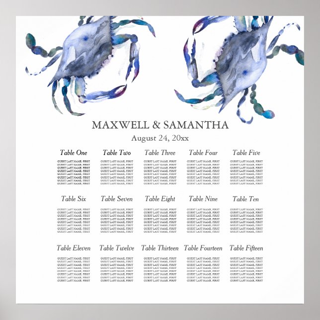 Poster Plage Mariage Carte de siège imprimable (Devant)