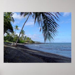 Poster Plage noire tropicale d'Hawaii