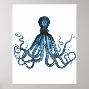 Poster Plage océanique de la mer d'Octopus kraken mer côt