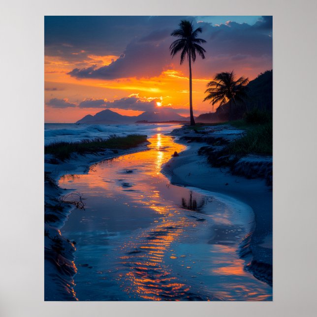 Poster Plage paisible au coucher du soleil (Devant)