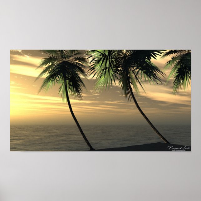 Poster Plage Palm Sunset Print (Devant)